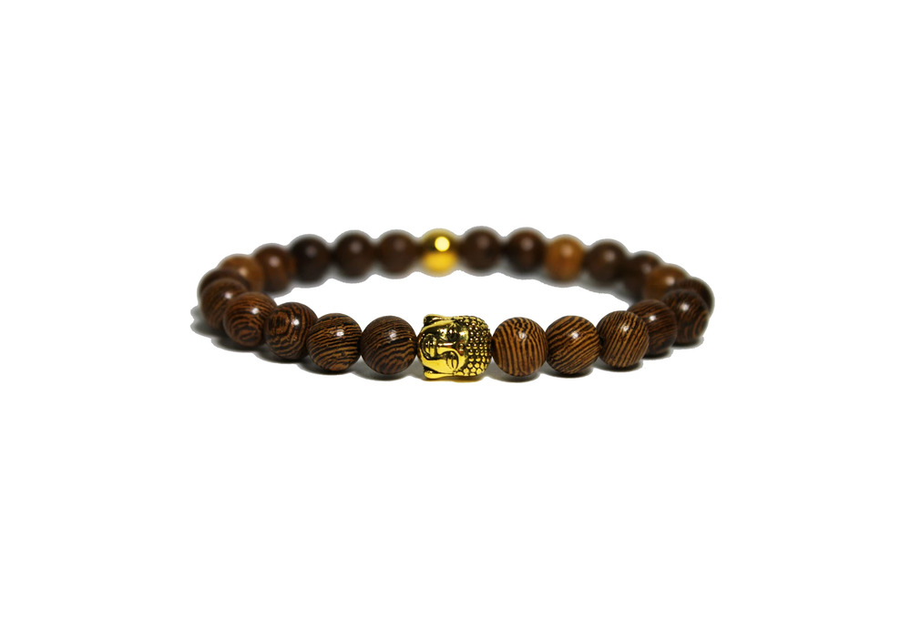 🔴 Bracelet - Gold Buddha & Zebra Wood
